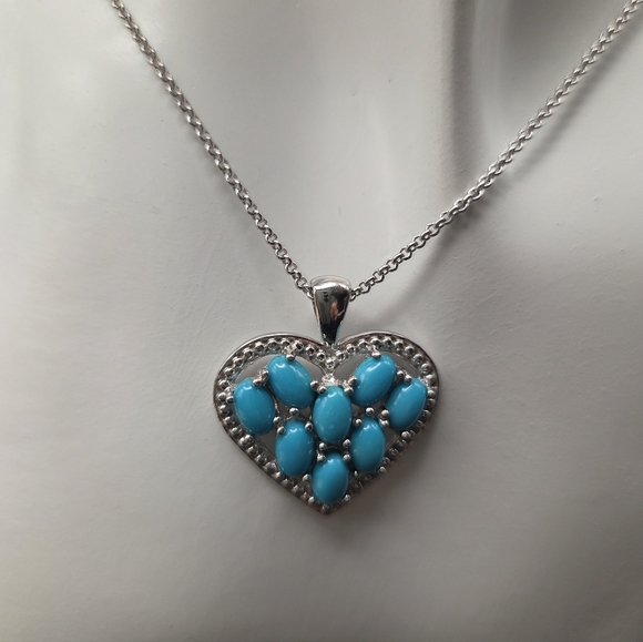 S/S Seeping Beauty Turquoise Heart Pendant Necklace. 18" With 2" Extender - Picture 1 of 8